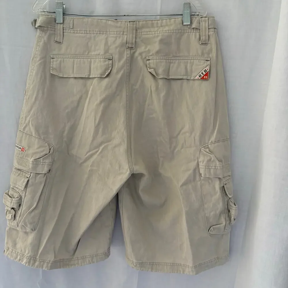 OTB Vintage Y2K Cargo Style Baggy Skater Shorts Size 34 Beige Khaki
